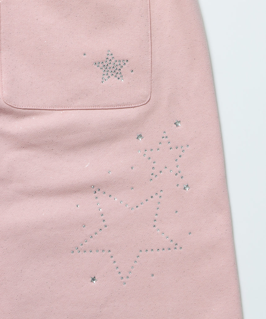 sqnz glitter sweat pants / グリッター スウェットパンツ ラインストーン ドローストリング ポケット 裏起毛 【セットアップ着用可能】 ペールピンク