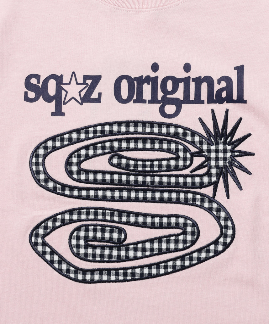 ※WEB限定 / ぐるぐるワッペン半袖Tシャツ / sqnz guru-guru patchwork tee ライトピンク