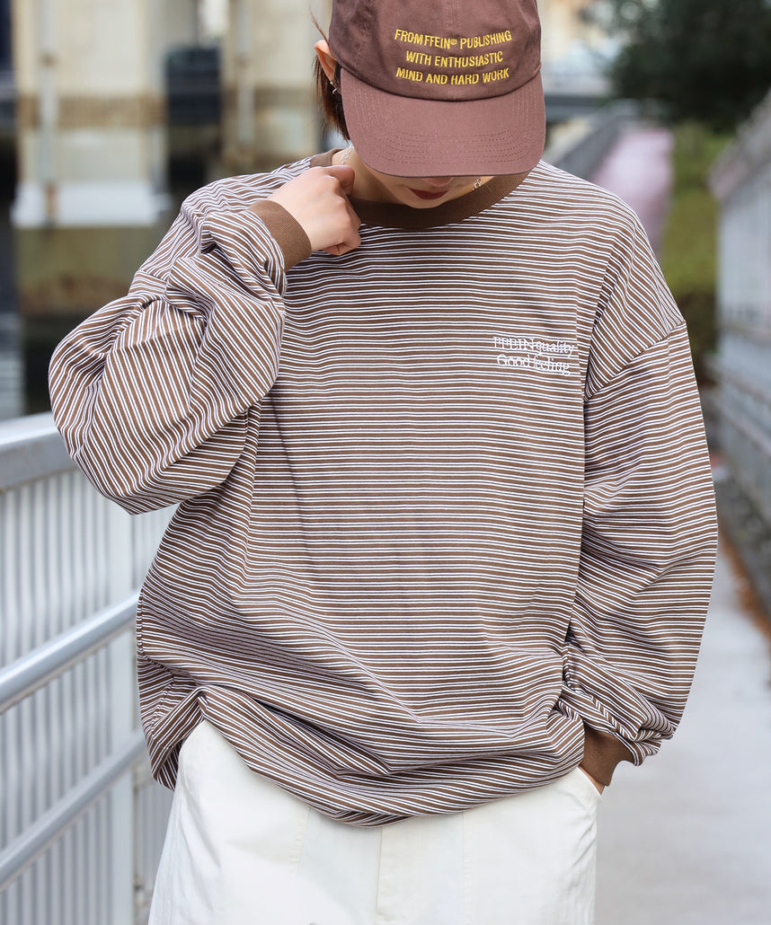 ロゴ刺繍マルチボーダーロングスリーブTシャツ ブラウン