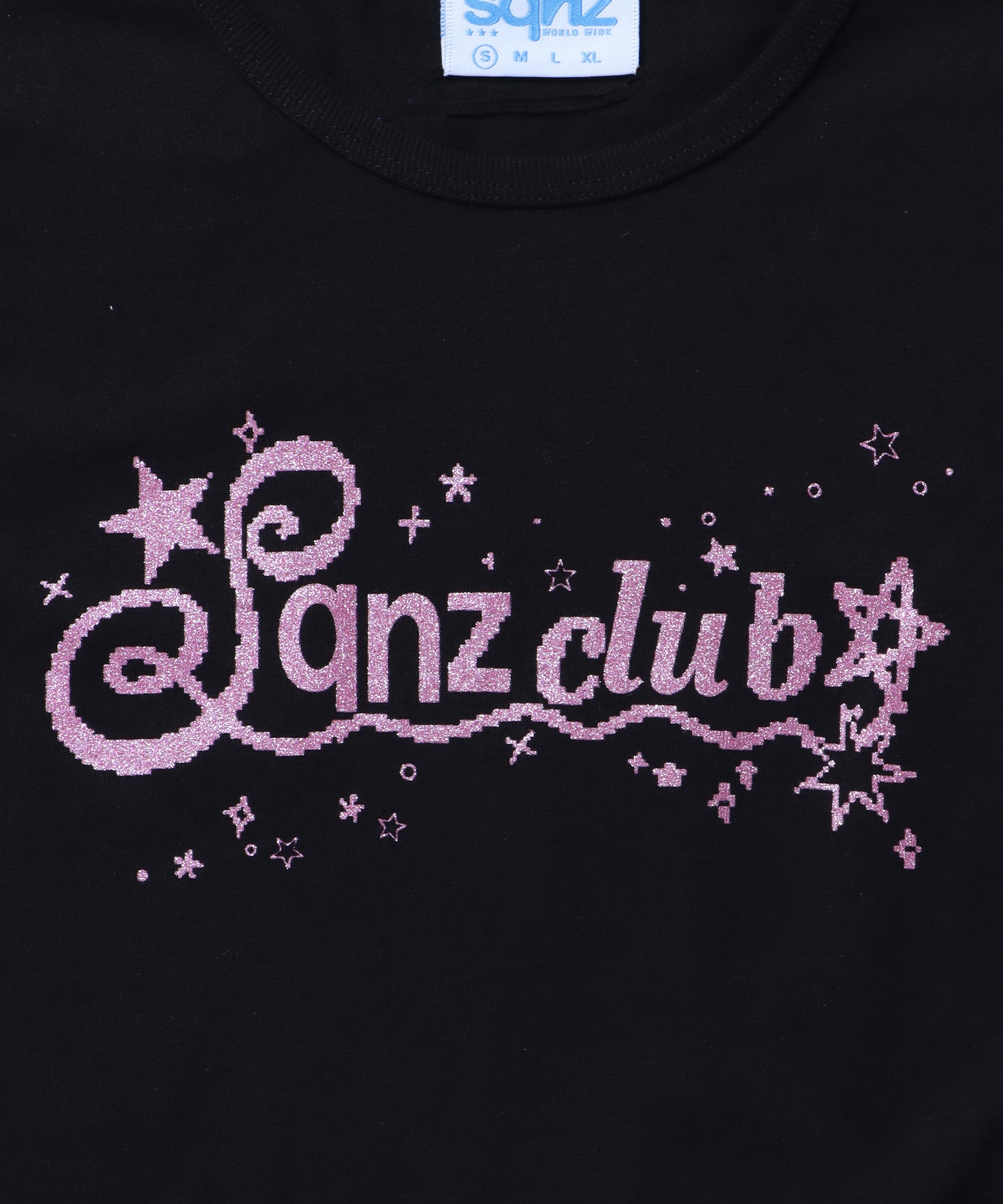 ※WEB限定 / レディースラメプリントTシャツ / sqnz side shearing glitter tee ブラック