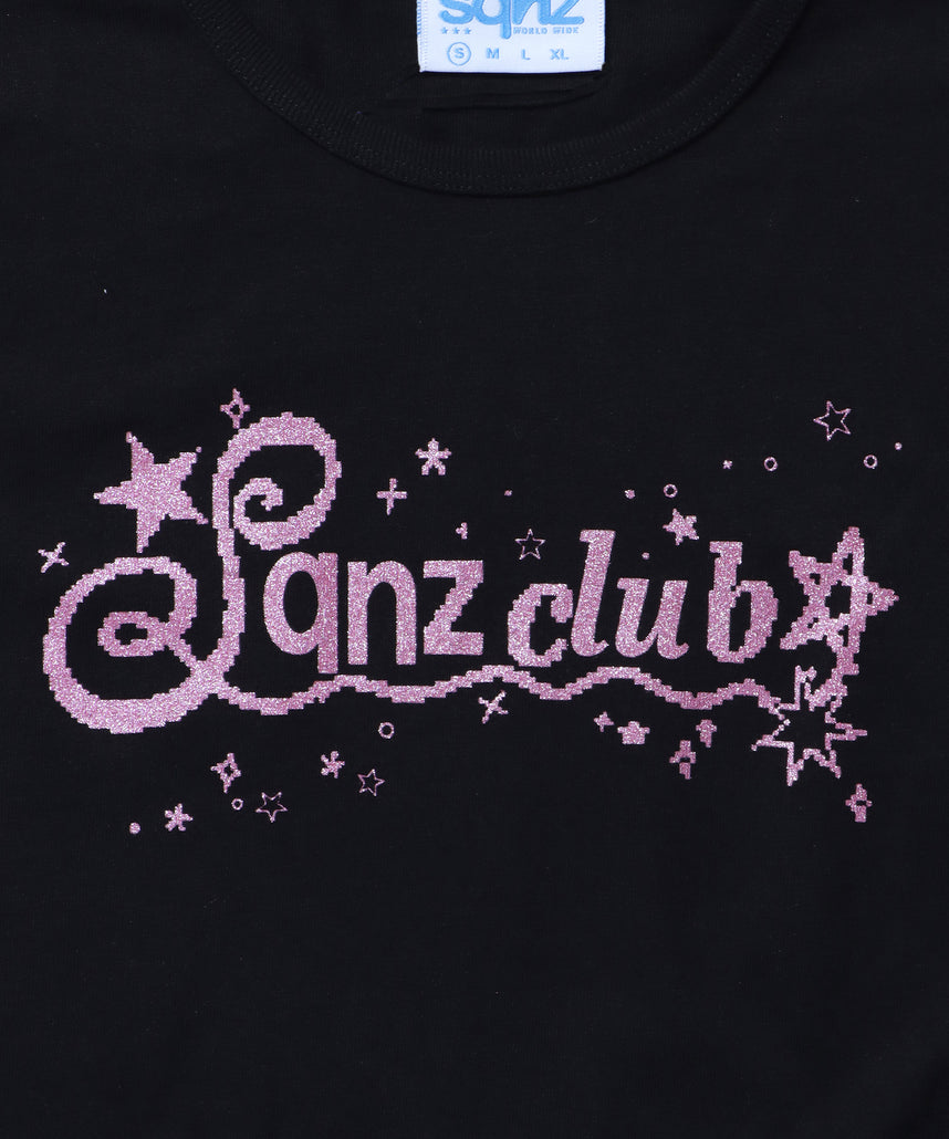 ※WEB限定 / レディースラメプリントTシャツ / sqnz side shearing glitter tee ブラック