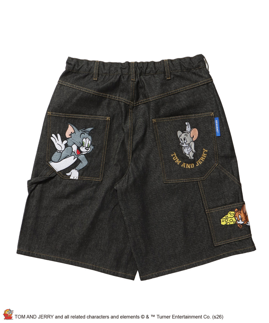 TJ STREET SHORTS DENIM / トムとジェリー ハーフパンツ ショーツ ジョーツデニム ワイド パンツ ボトムス 刺繍 加工 リジッド ワッペン ブラック系その他