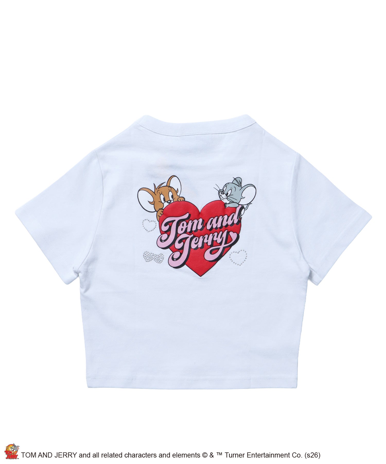 TJ HEART BABE TEE / レディース トムとジェリー Tシャツ 半袖 クルーネック プリント ラインストーン ピチT ちびT ホワイト