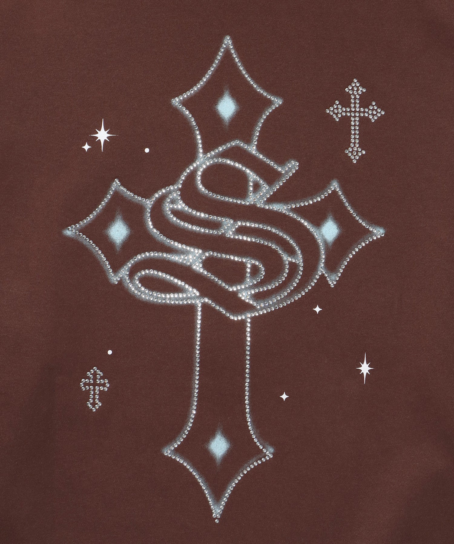 CROSS RHINE STONE ZIP P/K / パーカー ジップパーカー ラインストーン クロスデザイン 裏起毛 ダブルジップ 短丈 【セットアップ】 モカ