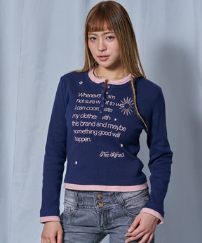 sqnz fake layered henley star l/s tee / 長袖 プリント ヘンリー フェイクレイヤード ツートーン ネイビー