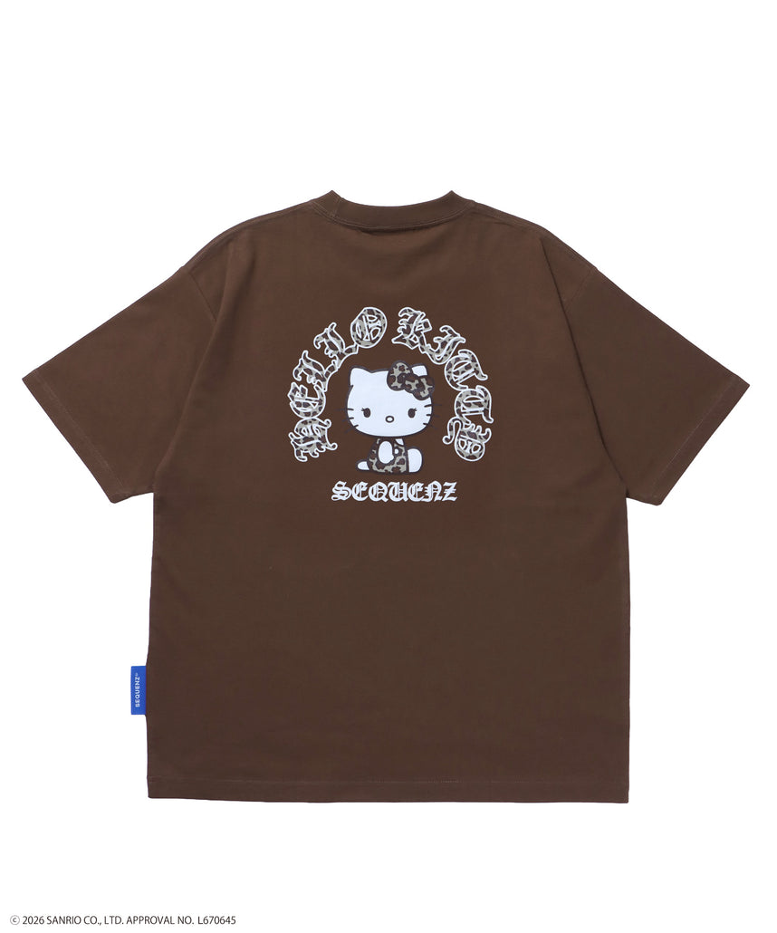 HK CIRCLE LOGO TEE / ハローキティ キティちゃん 半袖 クルーネック プリント ワンポイント ラインストーン プリント ブラウン