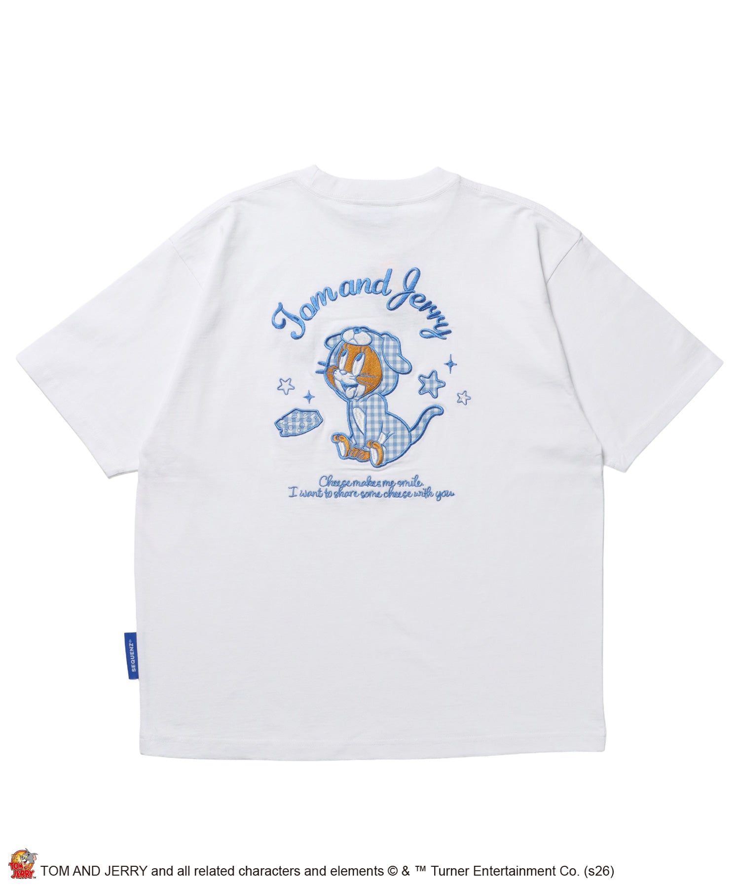 TJ GINGHAM DOG TEE / トムとジェリー 半袖 クルーネック 刺繍 ワンポイント ワッペン ユニセックス オーバーサイズ レイヤード ホワイト