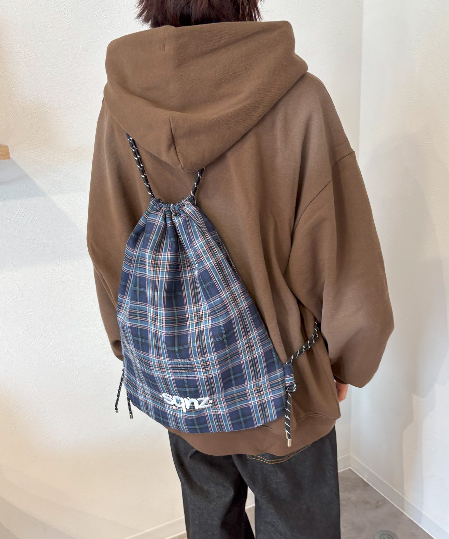 sqnz dairy 2way knapsack / ナップサック バック 2WAY ブランドロゴ チェック ストライプ ネイビー