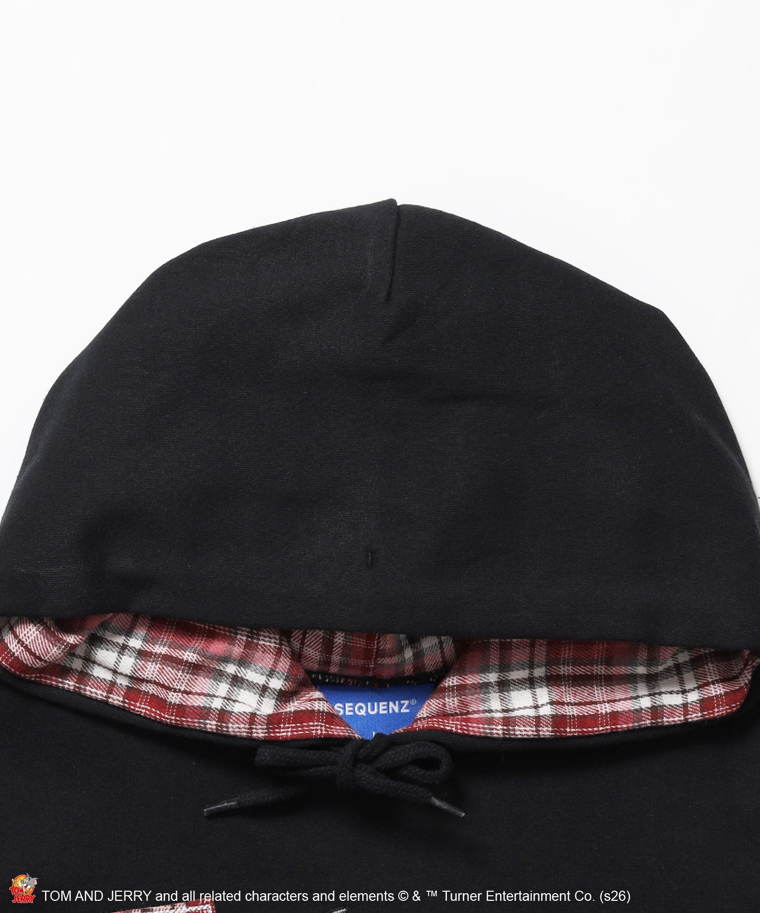 TJ PLAID APPLIQUE P/K / トムとジェリー プルパーカー チェック 刺繍 ブラック