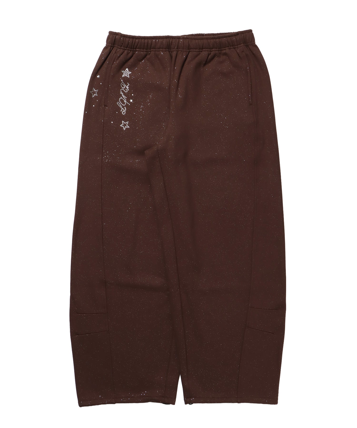 sqnz glitter sweat pants / グリッター スウェットパンツ ラインストーン ドローストリング ポケット 裏起毛 【セットアップ着用可能】 モカ
