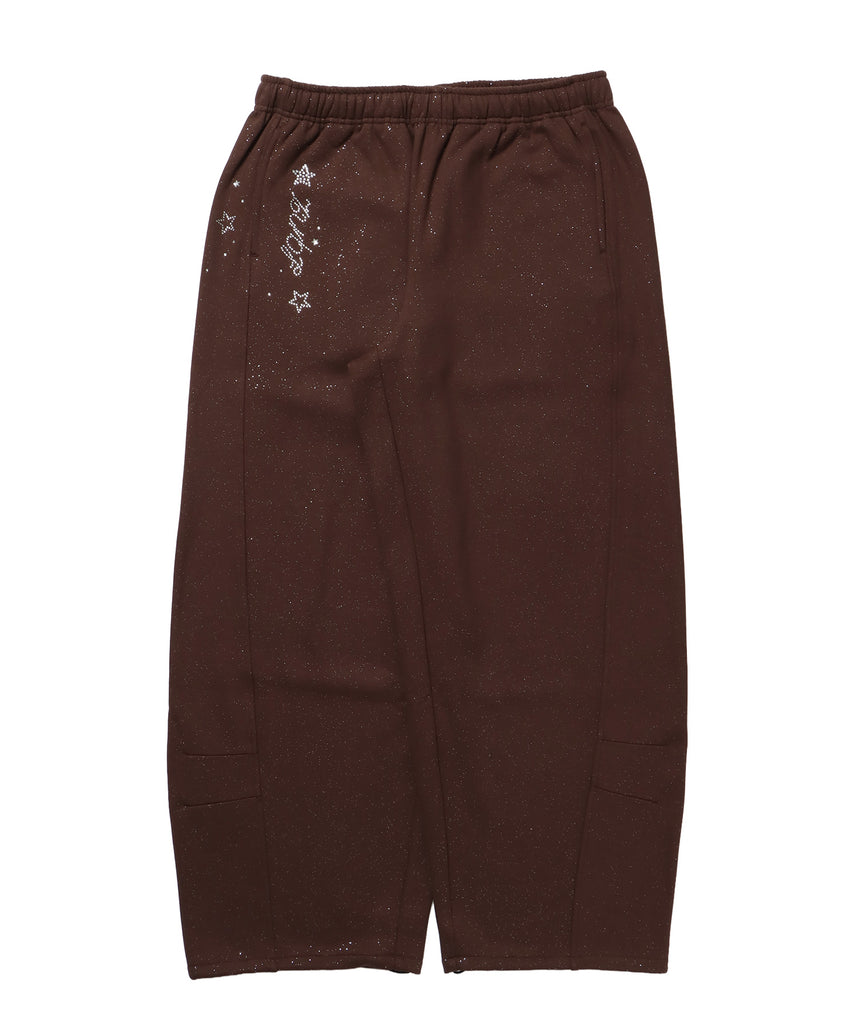 sqnz glitter sweat pants / グリッター スウェットパンツ ラインストーン ドローストリング ポケット 裏起毛 【セットアップ着用可能】 モカ