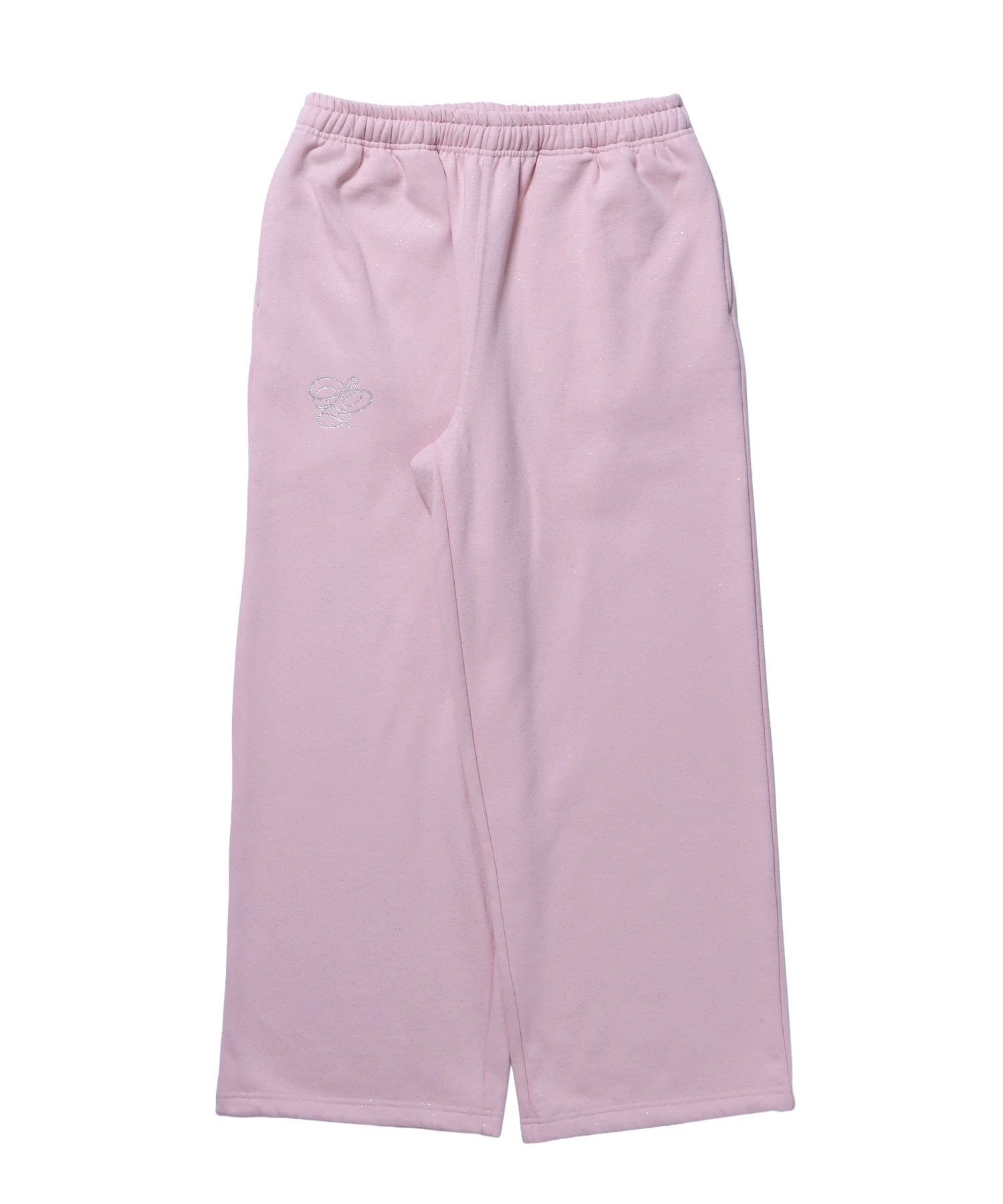 SQNZ GLITTER SWEAT PANTS / グリッター ラインストーン スウェットパンツ ドローコード 裏起毛 【セットアップ着用可】 ライトピンク