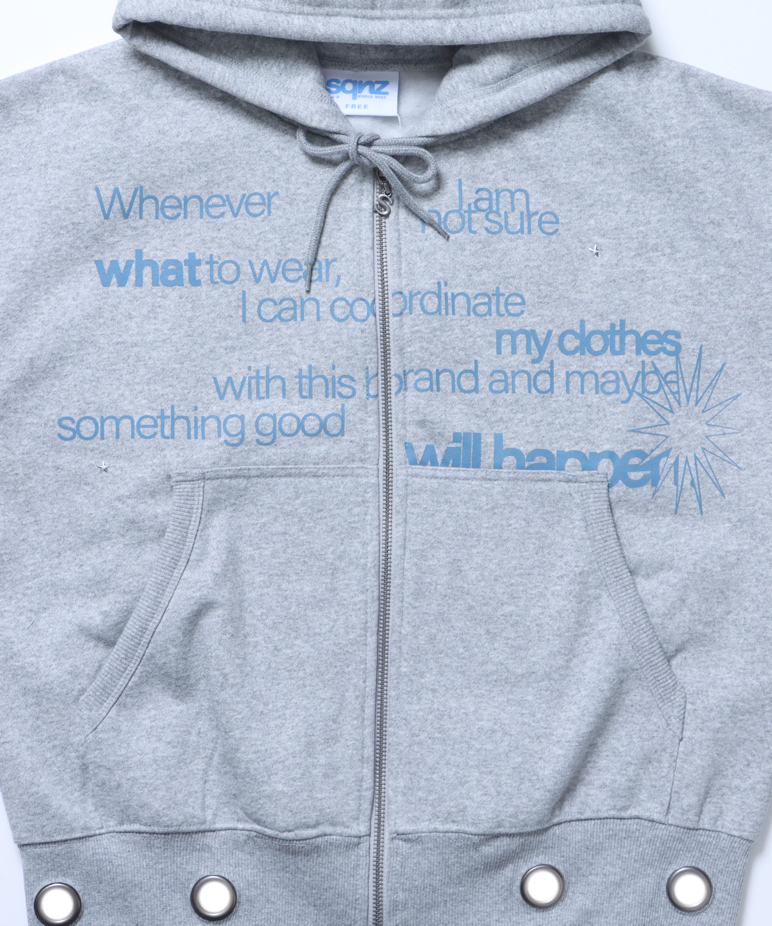 sqnz eyelet zip pk / ジップパーカー スタッズ フーディ ハトメ 裏起毛≪SET UP着用可能≫ グレー