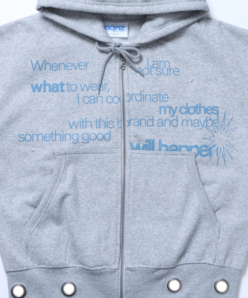 sqnz eyelet zip pk / ジップパーカー スタッズ フーディ ハトメ 裏起毛≪SET UP着用可能≫ グレー