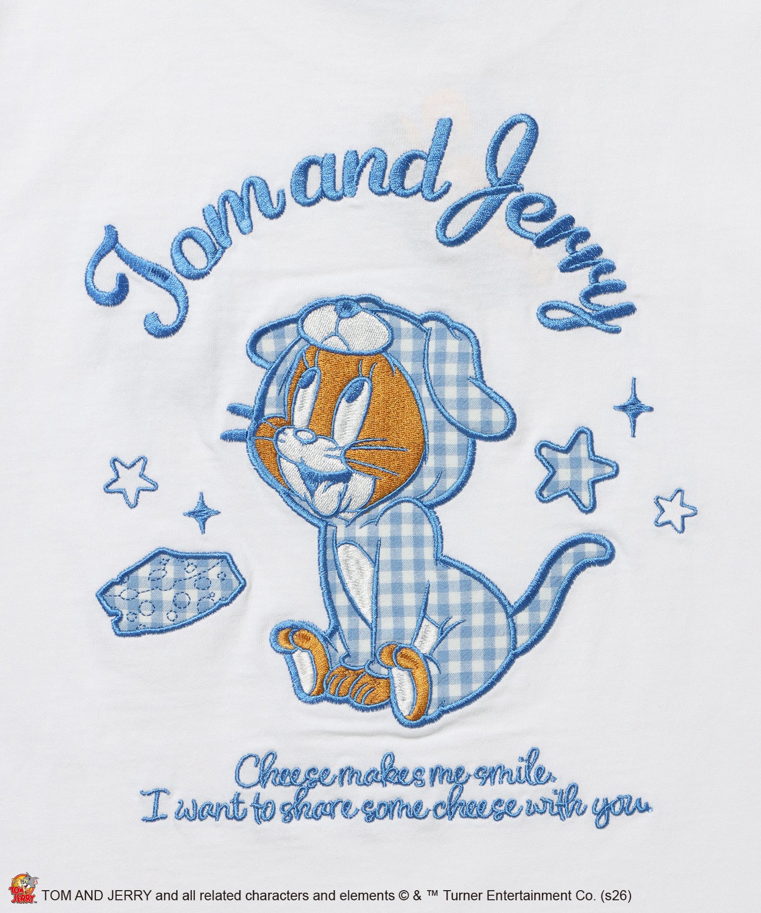 TJ GINGHAM DOG TEE / トムとジェリー 半袖 クルーネック 刺繍 ワンポイント ワッペン ユニセックス オーバーサイズ レイヤード ホワイト