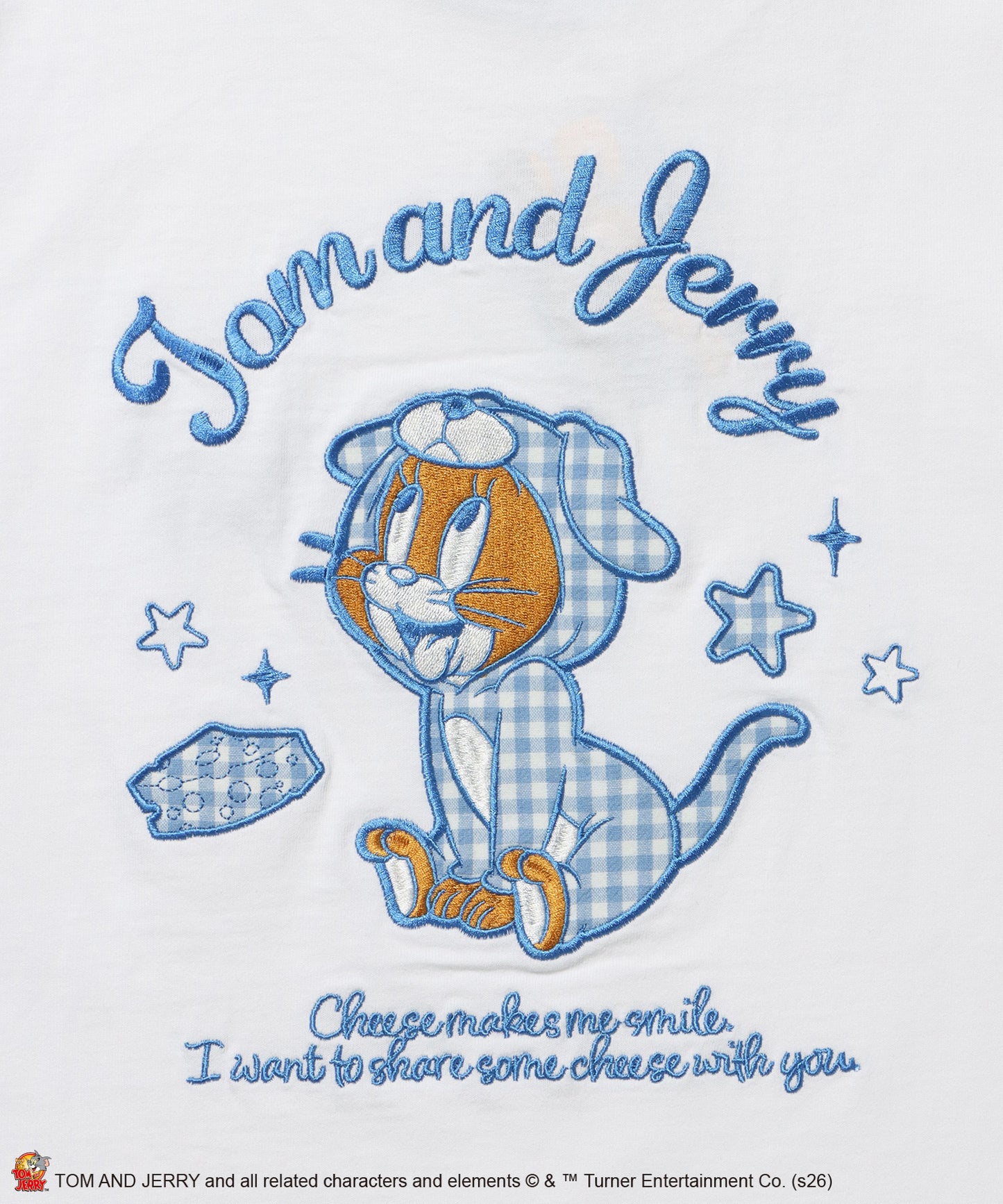 TJ GINGHAM DOG TEE / トムとジェリー 半袖 クルーネック 刺繍 ワンポイント ワッペン ユニセックス オーバーサイズ レイヤード ホワイト