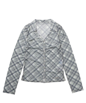 ≪予約商品≫sqnz sheer gather l/s shirts / 長袖 シャツ チェック シアー ギャザー メタルプレート ミント