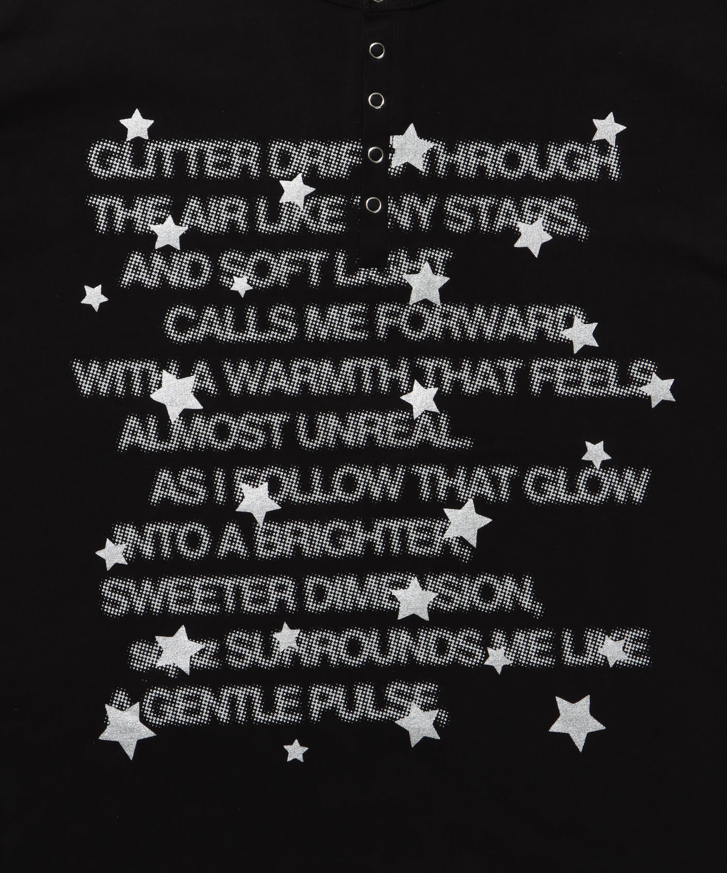 ≪予約商品≫sqnz silver star henlry tee / 半袖 ヘンリーネック Tシャツ シルバープリント 短丈 ブラック