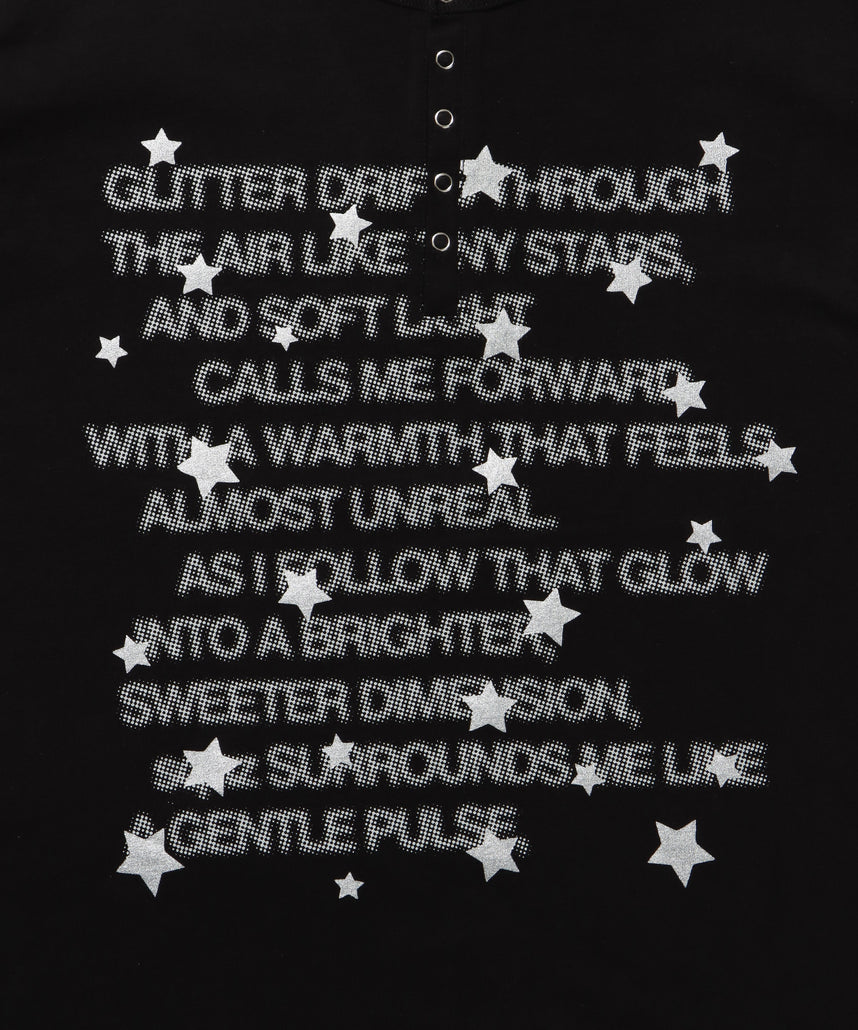 ≪予約商品≫sqnz silver star henlry tee / 半袖 ヘンリーネック Tシャツ シルバープリント 短丈 ブラック
