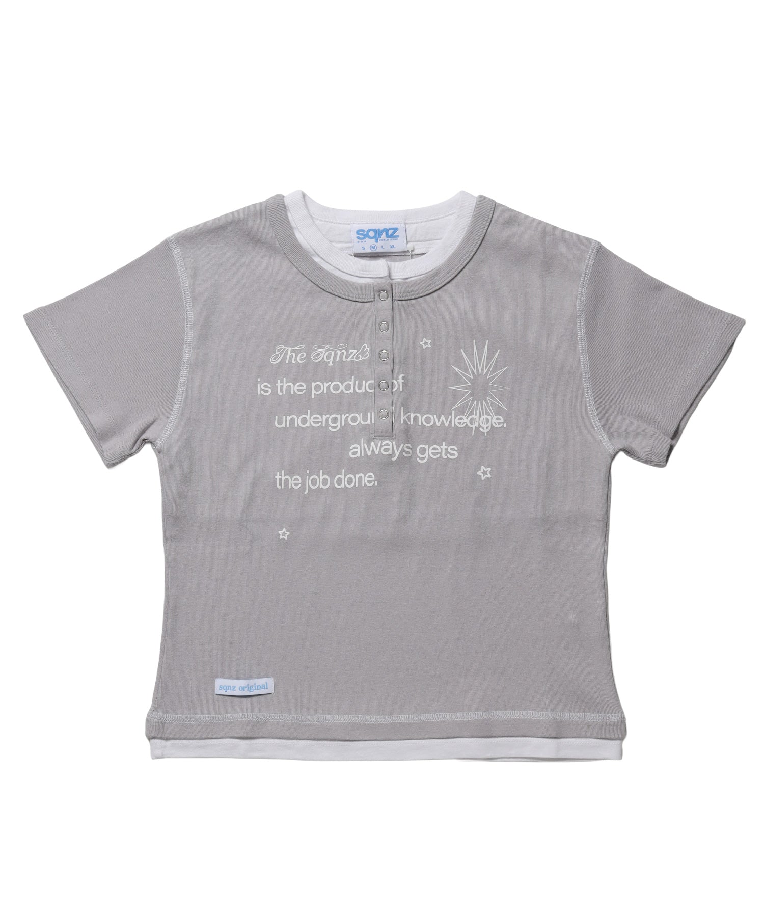 ※WEB限定 / フェイクレイヤード / バイカラーヘンリーネック半袖T /sqnz fake layered henley star tee ライトグレー