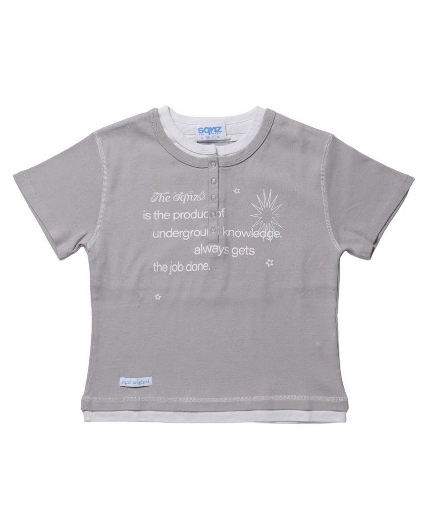 ※WEB限定 / フェイクレイヤード / バイカラーヘンリーネック半袖T /sqnz fake layered henley star tee ライトグレー