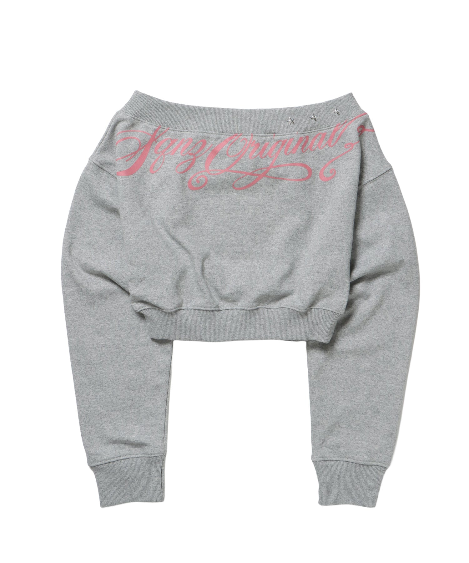 sqnz star shoulder sweat ladies / レディース ワンショルダー スタッズ 裏毛 短丈 サムホール グレー