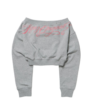 sqnz star shoulder sweat ladies / レディース ワンショルダー スタッズ 裏毛 短丈 サムホール グレー
