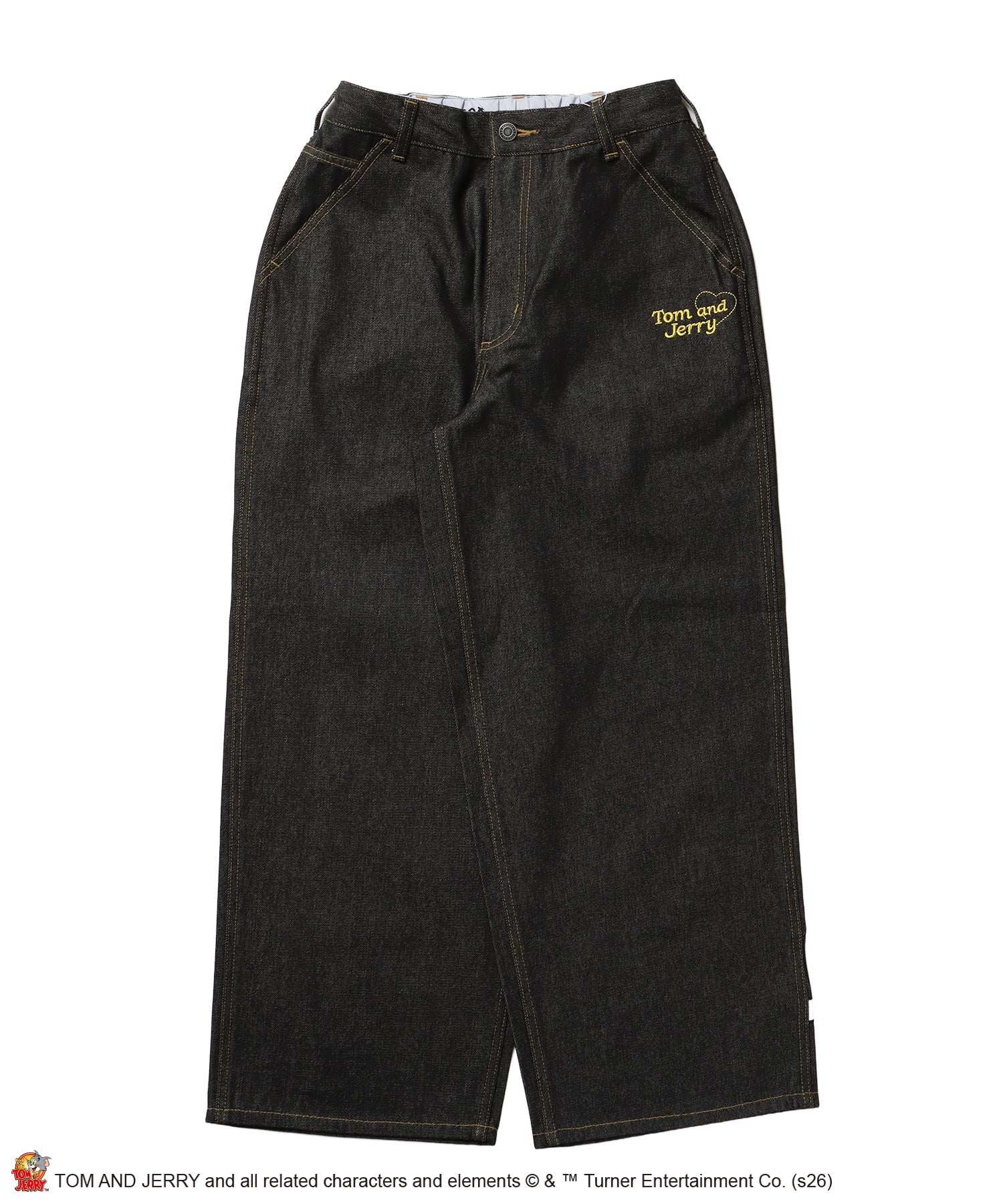 TJ JERRY AND TUFFY LOOSE DENIM / トムとジェリー デニム ワイド パンツ ボトムス 刺繍 加工 リジッド ワッペン ブラック系その他