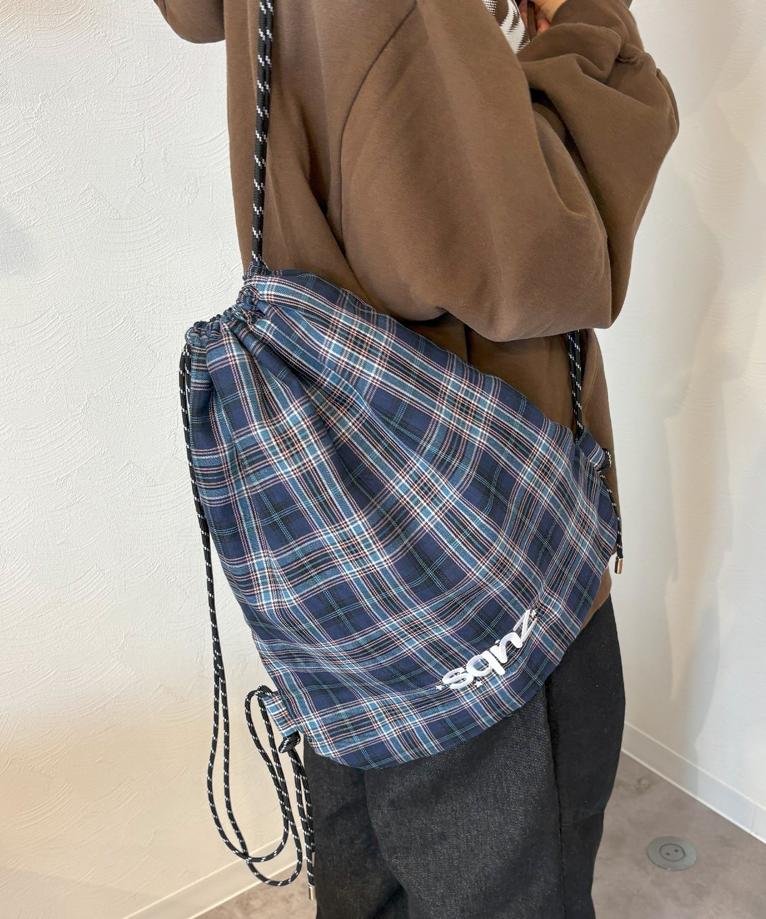 sqnz dairy 2way knapsack / ナップサック トートバック 2WAY チェック ストライプ ネイビー