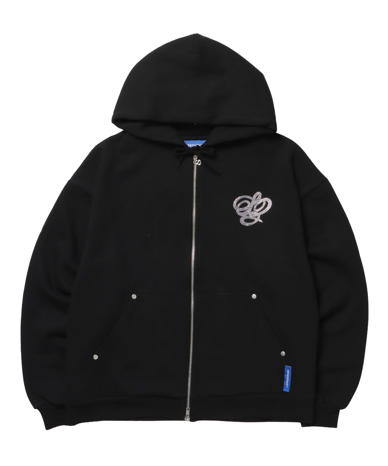 CROSS RHINE STONE ZIP P/K / パーカー ジップパーカー ラインストーン クロスデザイン 裏起毛 ダブルジップ 短丈 【セットアップ】 ブラック