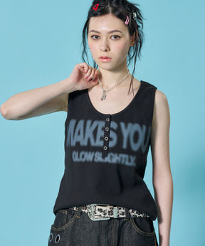 ※WEB限定 / レディースヘンリーネックタンクトップ / sqnz blur logo henley tank top ブラック