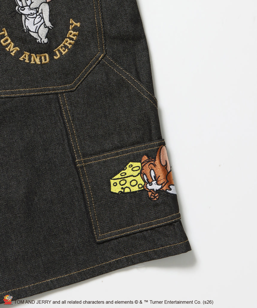 TJ STREET SHORTS DENIM / トムとジェリー ハーフパンツ ショーツ ジョーツデニム ワイド パンツ ボトムス 刺繍 加工 リジッド ワッペン ブラック系その他