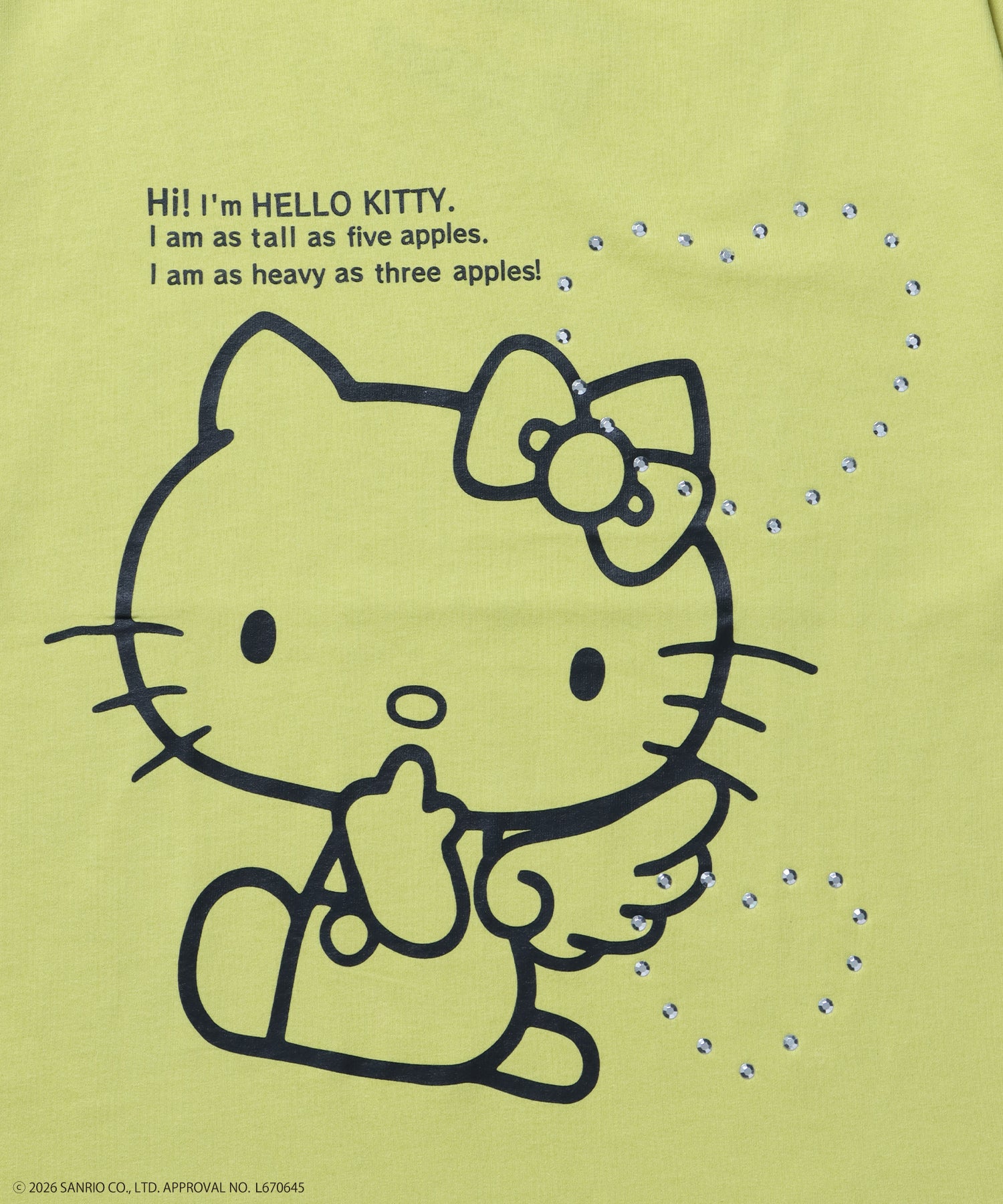 HK LOVE SEQUENZ TEE / ハローキティ キティちゃん 半袖 クルーネック プリント ワンポイント ラインストーン イエロー