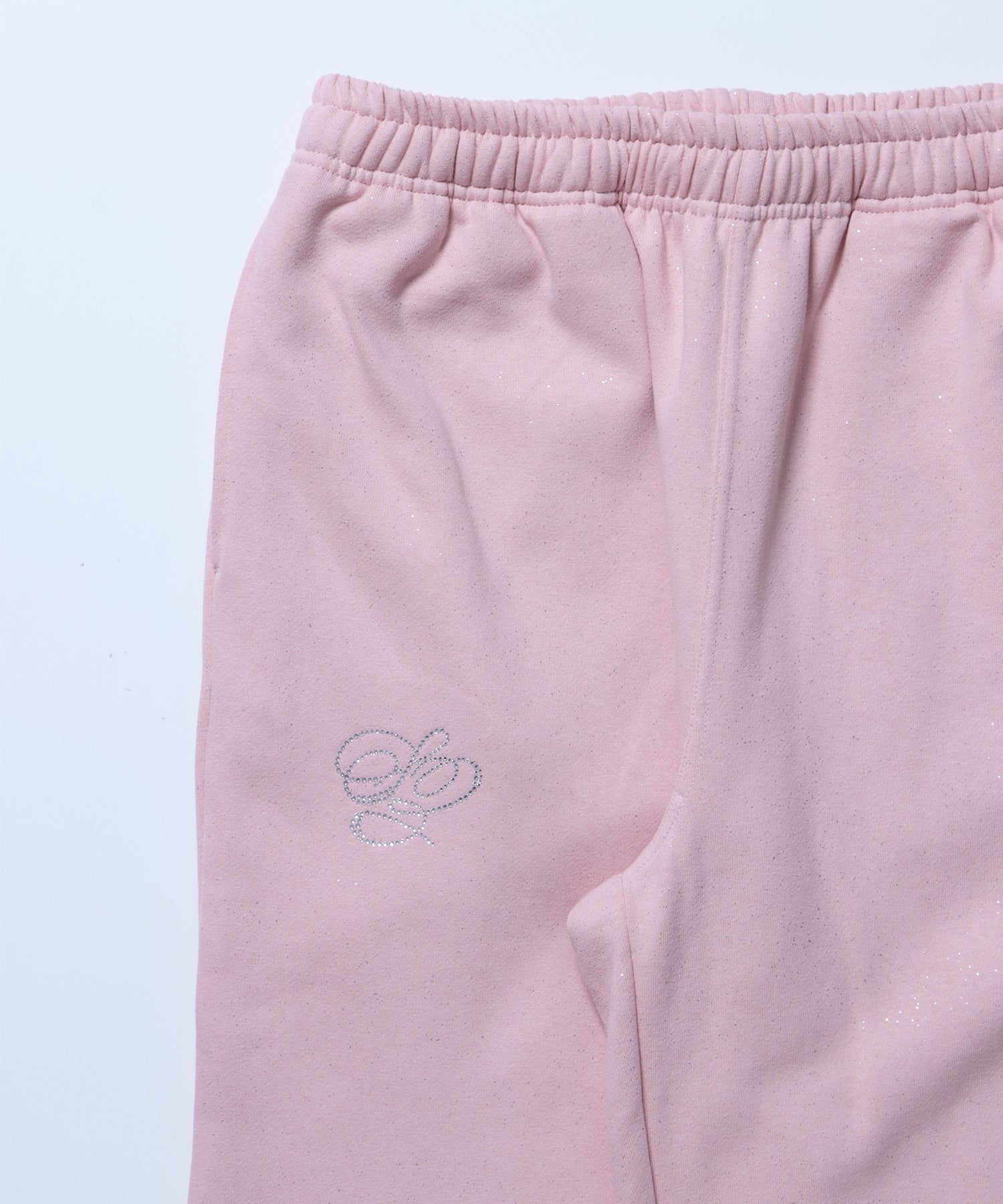 SQNZ GLITTER SWEAT PANTS / グリッター ラインストーン スウェットパンツ ドローコード 裏起毛 【セットアップ着用可】 ライトピンク