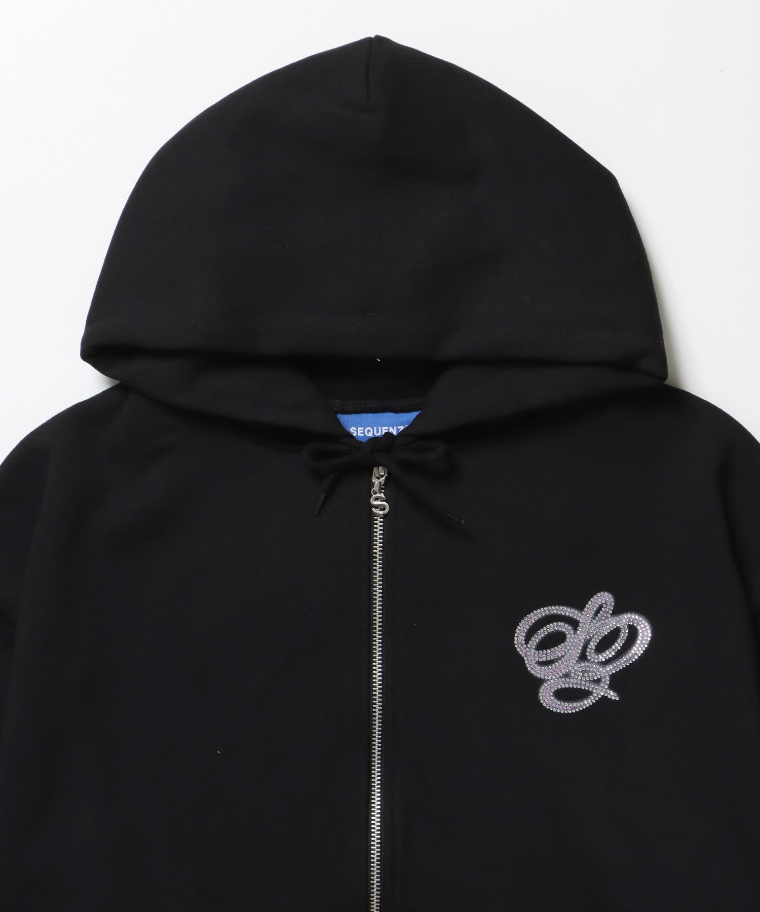 CROSS RHINE STONE ZIP P/K / パーカー ジップパーカー ラインストーン クロスデザイン 裏起毛 ダブルジップ 短丈 【セットアップ】 ブラック