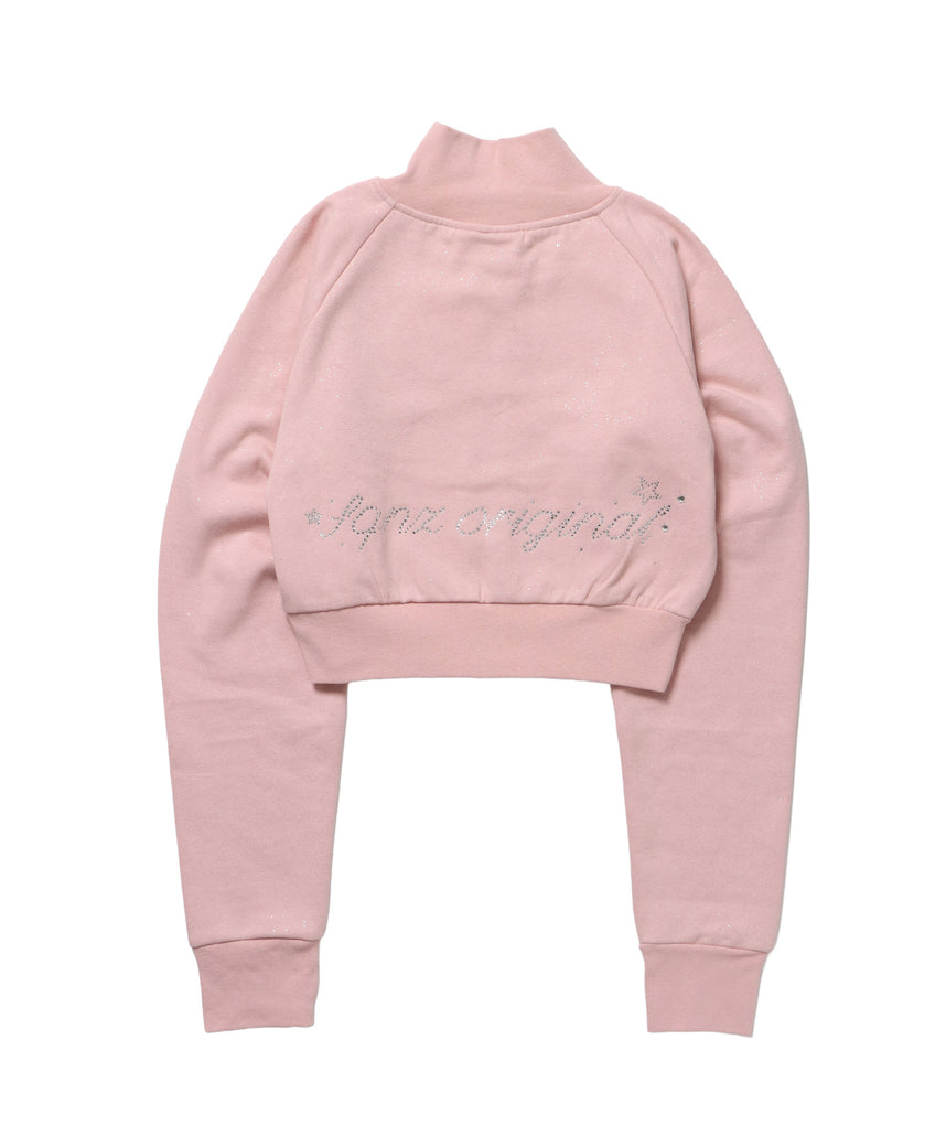 sqnz glitter zip top / グリッターダブルジップ ジップスウェット 裏起毛 ラインストーン 【セットアップ着用可能】 ライトピンク