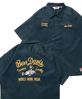 RACER S/S WORK SHIRT / 半袖 シャツ ワーク レギュラーカラー ボックスシルエット ダークグリーン