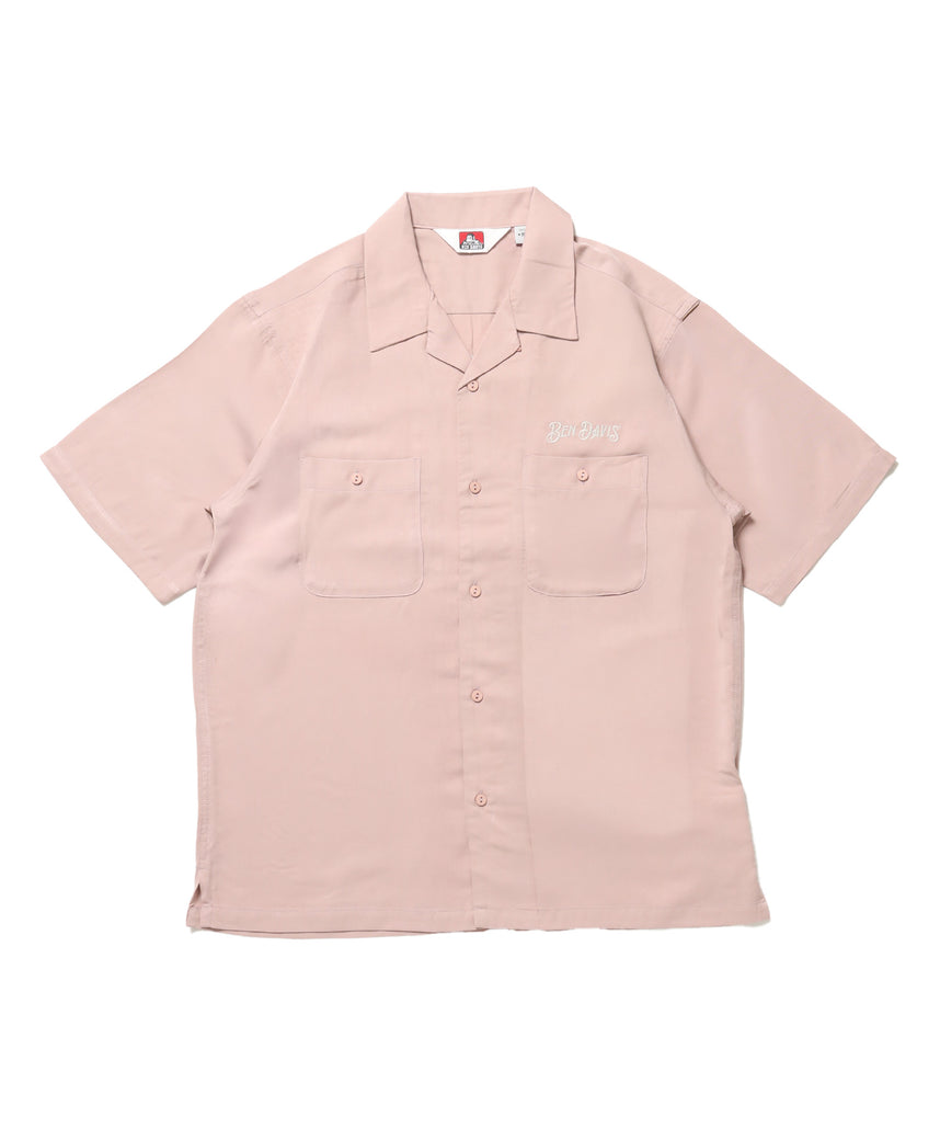 SOUVENIR EMB O/C SHIRT / 半袖 シャツ 刺繍 オープンカラー ヴィンテージライク ピンク
