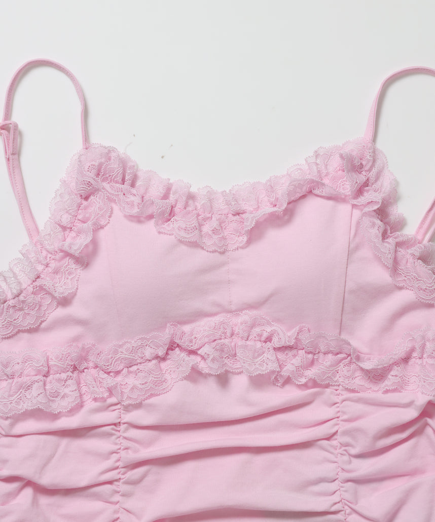 ※WEB限定 / レディースギャザーレースキャミ / sqnz gather lace camisole ピンク