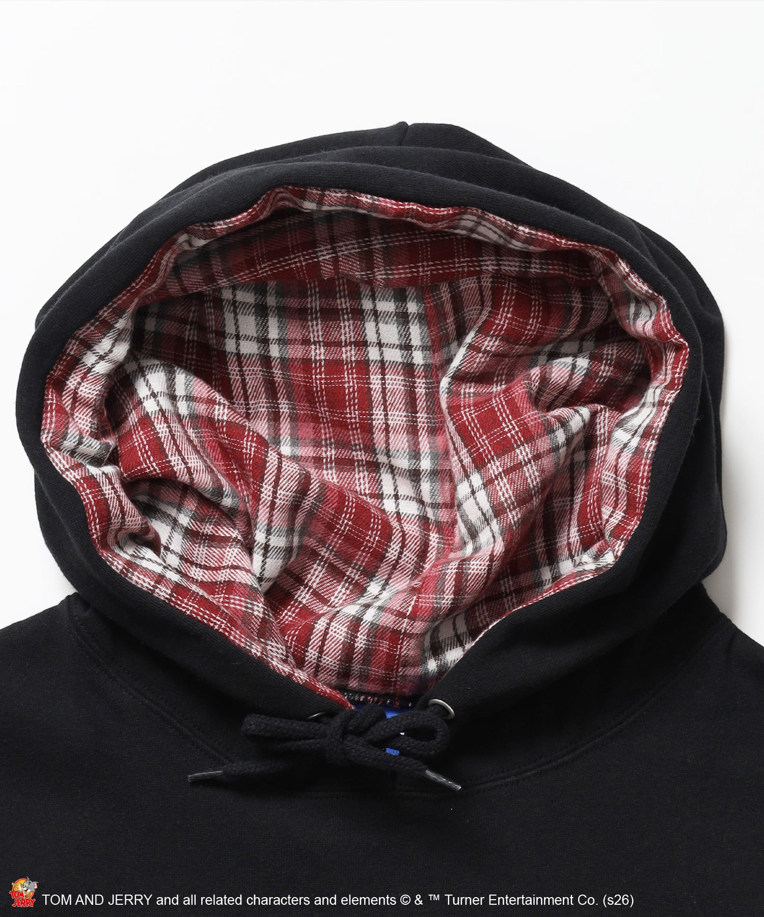TJ PLAID APPLIQUE P/K / トムとジェリー プルパーカー チェック 刺繍 ブラック