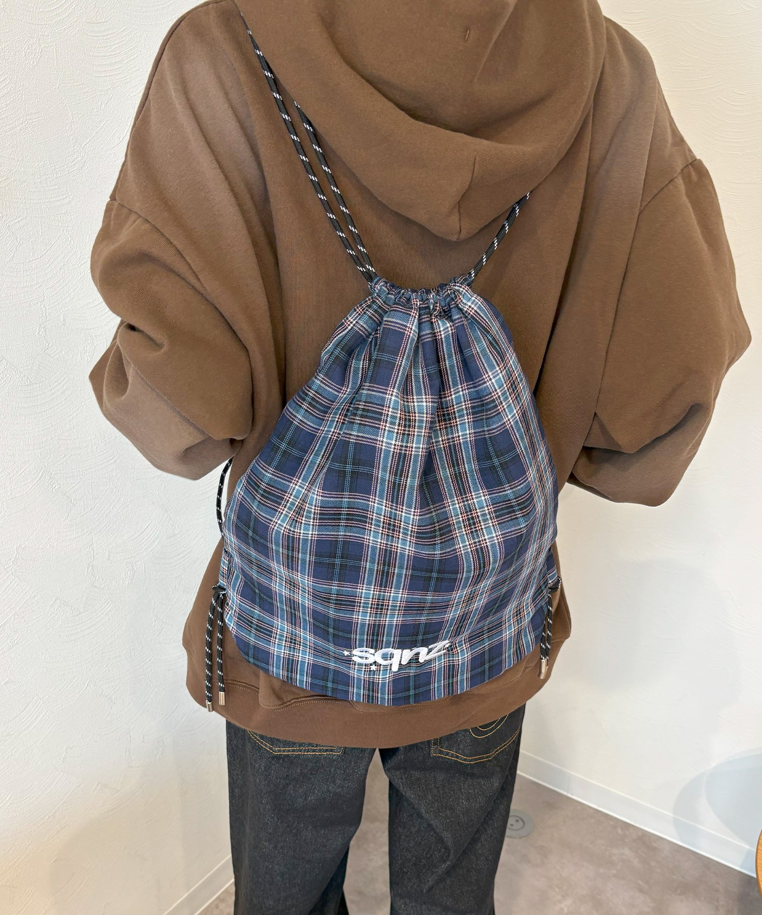 sqnz dairy 2way knapsack / ナップサック トートバック 2WAY チェック ストライプ ネイビー