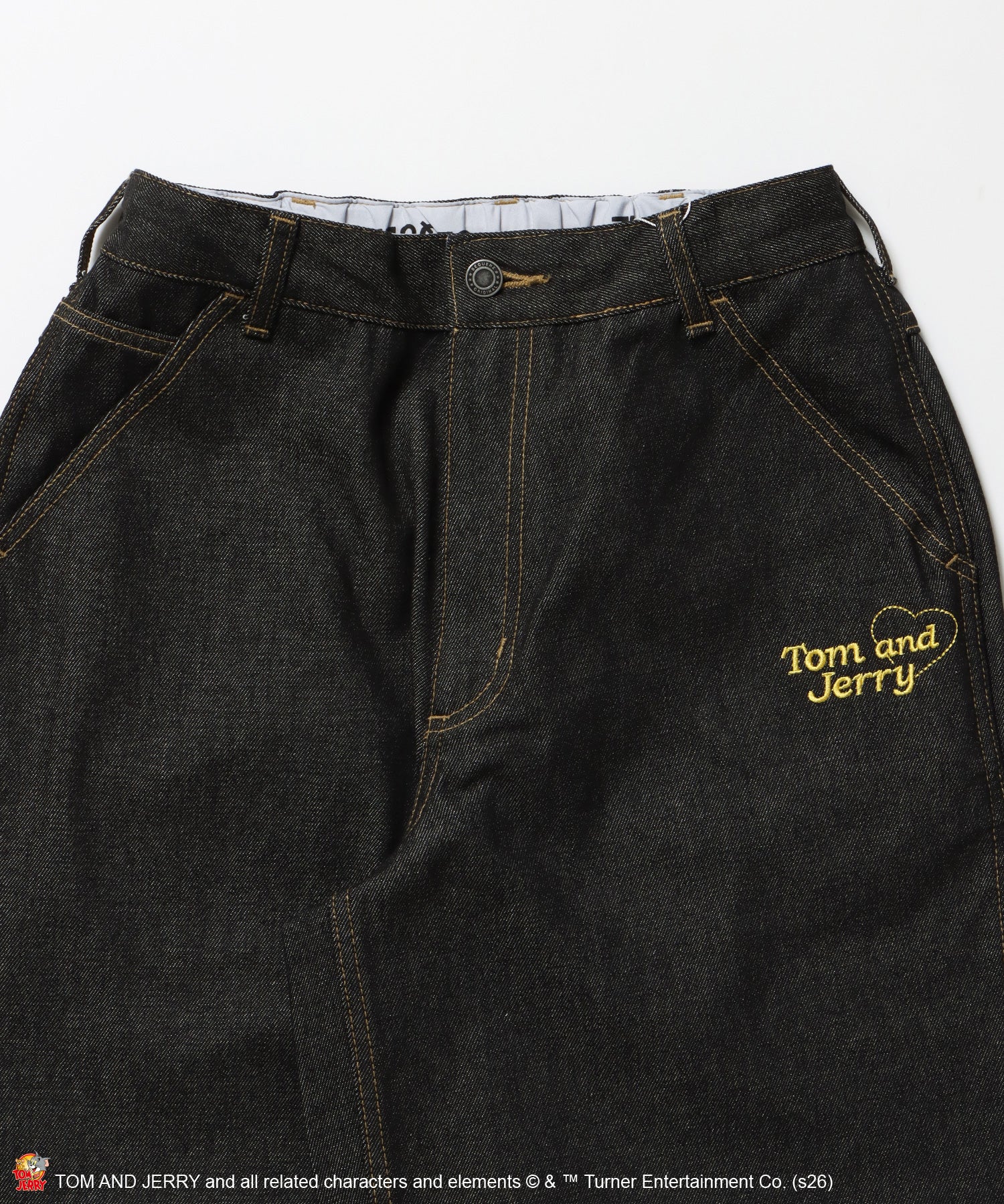 TJ JERRY AND TUFFY LOOSE DENIM / トムとジェリー デニム ワイド パンツ ボトムス 刺繍 加工 リジッド ワッペン ブラック系その他