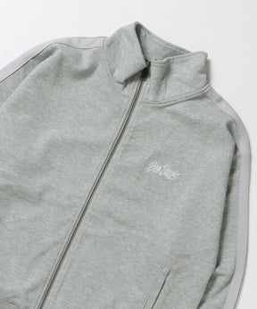 JERSEY LINE TRACK JACKET / ビッグシルエット フルジップ ヘビーウェイト 加工 刺繍 フーディ【短丈】 グレー