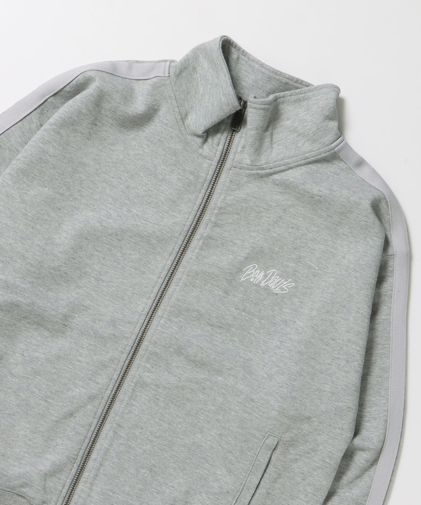 JERSEY LINE TRACK JACKET / ビッグシルエット フルジップ ヘビーウェイト 加工 刺繍 フーディ【短丈】 グレー