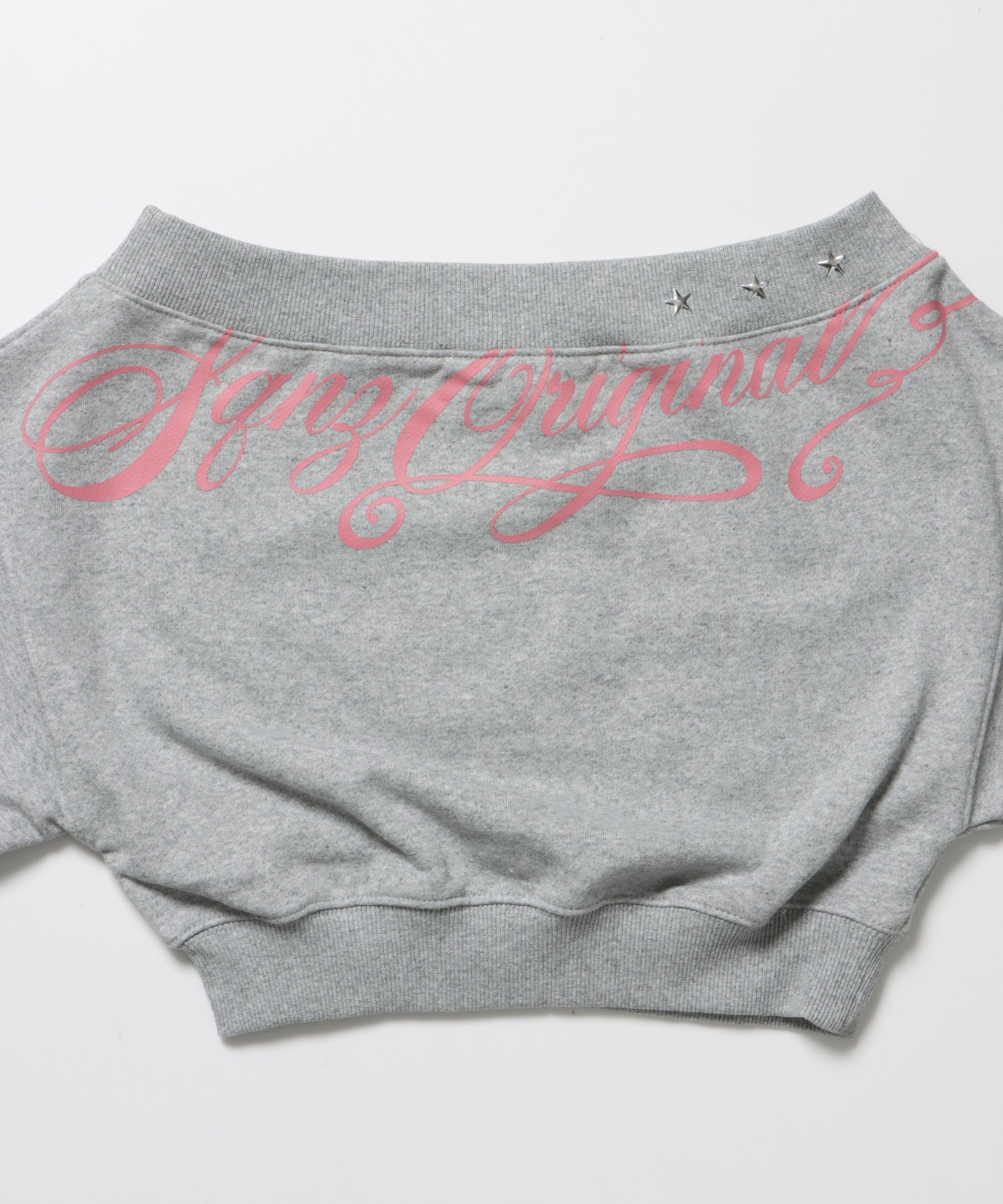 sqnz star shoulder sweat ladies / レディース ワンショルダー スタッズ 裏毛 短丈 サムホール グレー