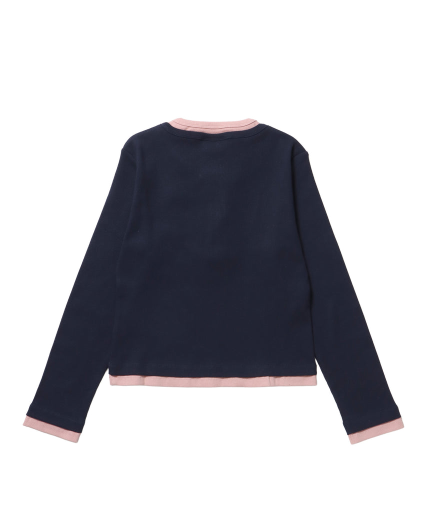 sqnz fake layered henley star l/s tee / 長袖 プリント ヘンリー フェイクレイヤード ツートーン ネイビー