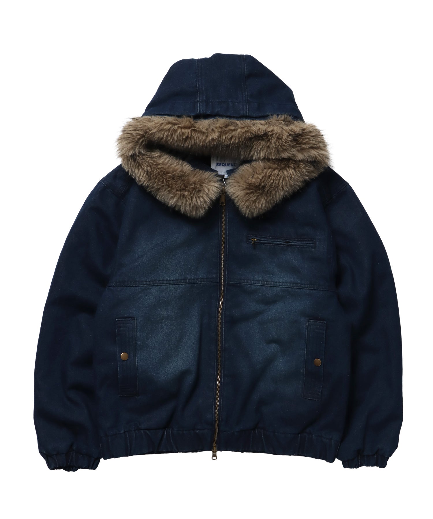 FUR DENIM HOODIE JKT / デニム ジャケット ファー 中綿 ダブルジップ フーディ ブルー