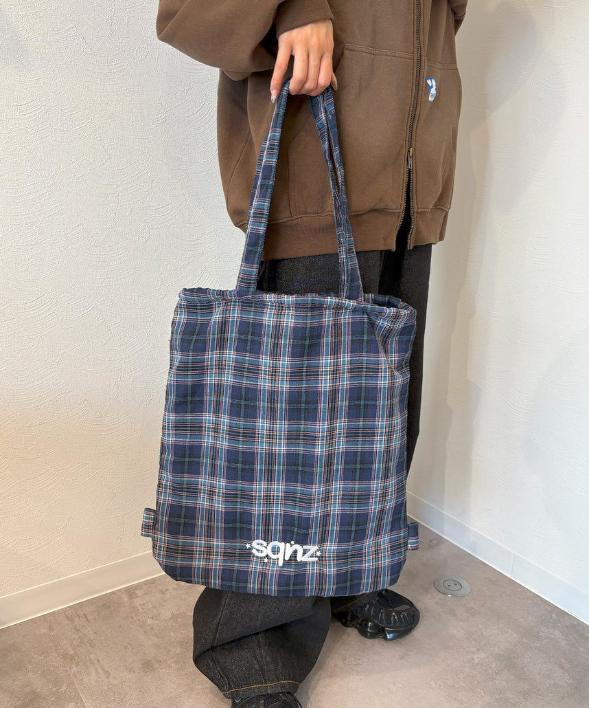sqnz dairy 2way knapsack / ナップサック バック 2WAY ブランドロゴ チェック ストライプ ネイビー