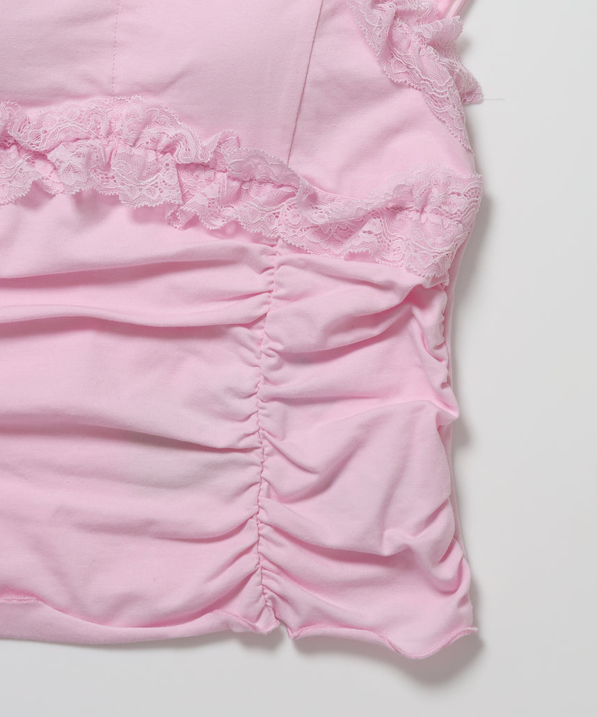 ※WEB限定 / レディースギャザーレースキャミ / sqnz gather lace camisole ピンク