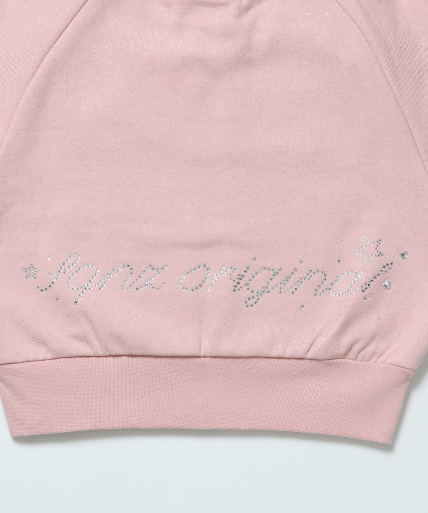 sqnz glitter zip top / グリッターダブルジップ ジップスウェット 裏起毛 ラインストーン 【セットアップ着用可能】 ライトピンク